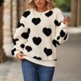 thumbnail image 2 of Sweaters For Women R-neck Striped Cute Color Block Fall Winter Knitted Pullover Tops with Heart Print, Loose Fit Comfortable Long Sleeve Sweater for Casual Wear,Black,L, 2 of 4