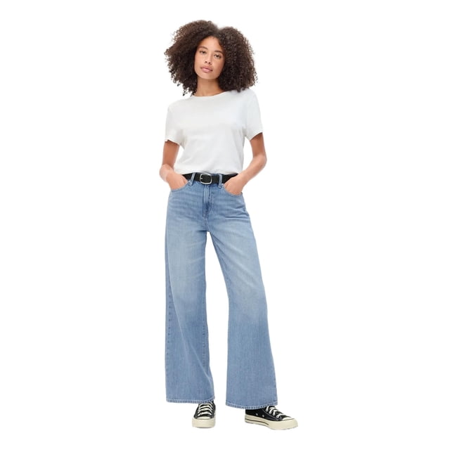 Jeans GAP para mujer de tiro alto y pierna ancha, lavado claro, talla 24REG