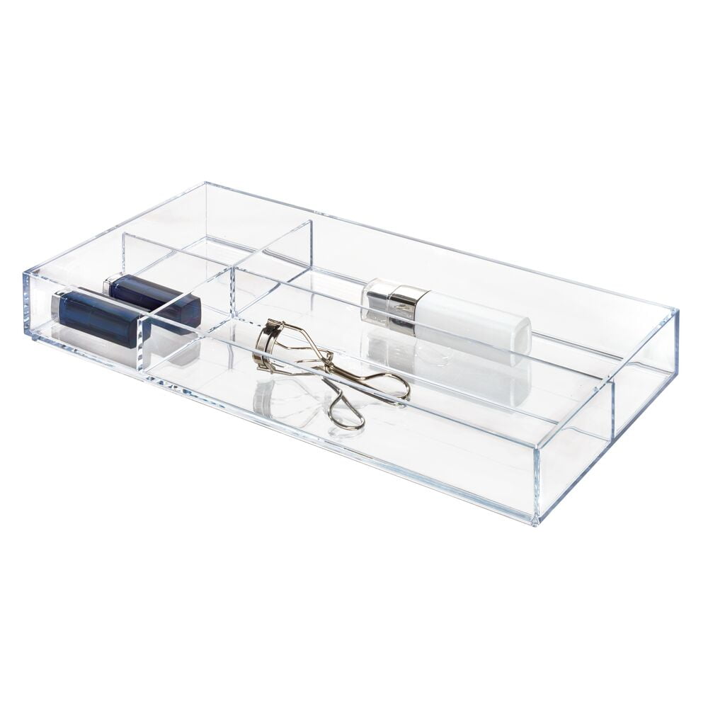 iDesign Plastic Divided Drawer Organizer, Storage Container for Vanity, Bathroom, Kitchen Drawers, 8" x 16" x 2", Clear