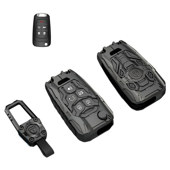 Heavy Zinc Alloy Key fob Case Cover with Keychain Compatible with Chevy Cruze Camaro Impala Equinox GMC Terrain Buick Regal Lacrosse 2010-2017 Key Shell Accessories