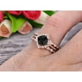 thumbnail image 2 of Black Diamond Moissanite Engagement Ring On Solid 14k Rose gold 7mm Cushion Cut 3.05 Carat Trio Set Anniversary Ring Vintage Looking Halo, 2 of 5