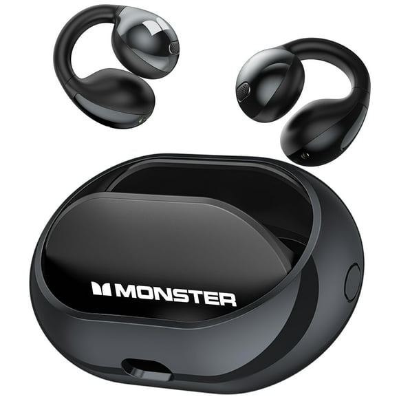 Monster Écouteurs Sans Fil, Écouteurs à Clip, Bluetooth 5.4, Écouteurs Étanches Sans Fil, Écouteurs Sans Fil à Réduction de Bruit IA, Noir