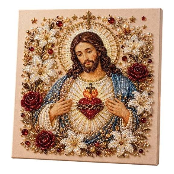 Jesus Diamond Art, Religious Pearl Painting, Jesus Religious3D Pearl Diamond Art Kit DIY Bead Painting Canvas With Pearls Drill Pen Tray Set for Adults Spiritual Faith Wall Decor Gift, A