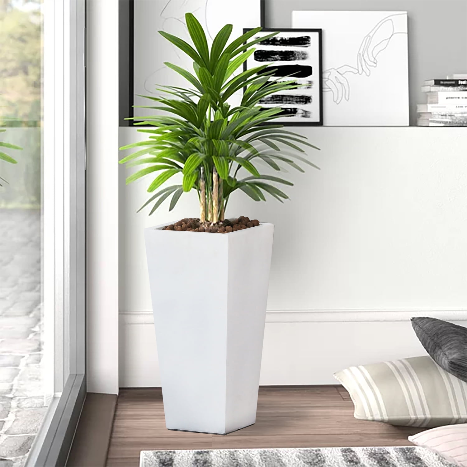 LuxenHome White MgO 18.5in. H Tall Tapered Planter