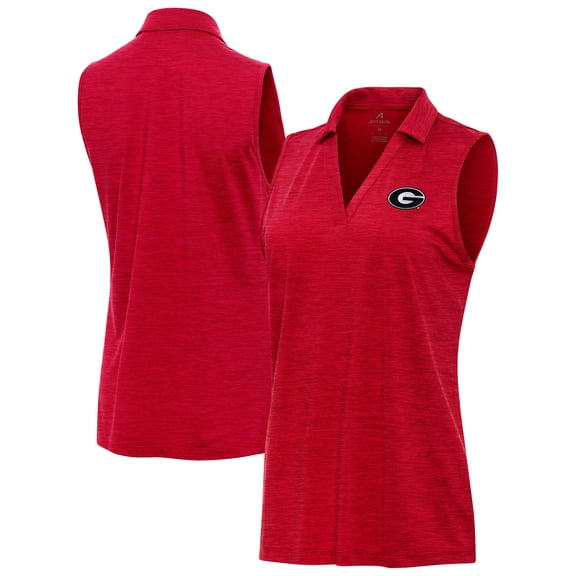 Women's Antigua Heather Red Georgia Bulldogs Layout Sleeveless V-Neck Polo