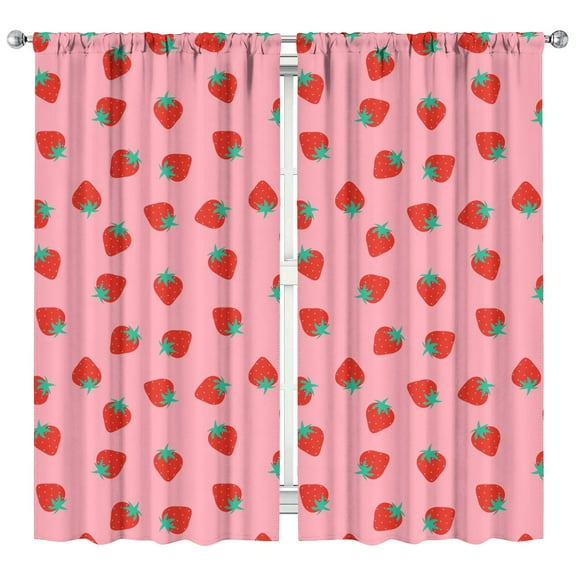 Kawaii Strawberry Fruit Kitchen Curtains 2 Panels 42x84 Inch Fresh Summer Berry Sweet Rod Pocket Semi-Sheer Cafe Curtains