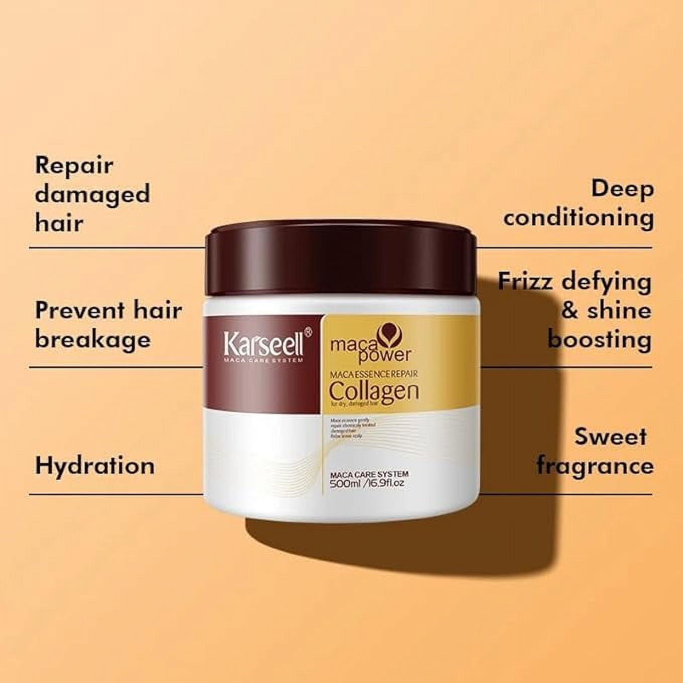 Karsell Hair Mask Collagen Hair Treatment: Deep Repair Conditioning Argan Oil Collagen Hair Mask Essence for Dry, Damaged Hair - Suitable for All Hair Types - 16.9oz (500ml)