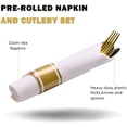 thumbnail image 2 of Gold Plastic Silverware Set - 30 Pre rolled Napkin and Cutlery Set, Wrapped Silverware Set, Gold Rolled Plastic Utensils with 30 Forks, 30 Knives, 30 Spoons and 30 Napkins for Party, Wedding, 2 of 7