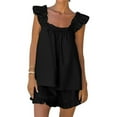 thumbnail image 2 of Women's Pajama Sets 2 Piece Outfits Sleeveless Sleepwear Ruffle Crop Top And Casual Shorts Loungewear Outfit, 2 of 4