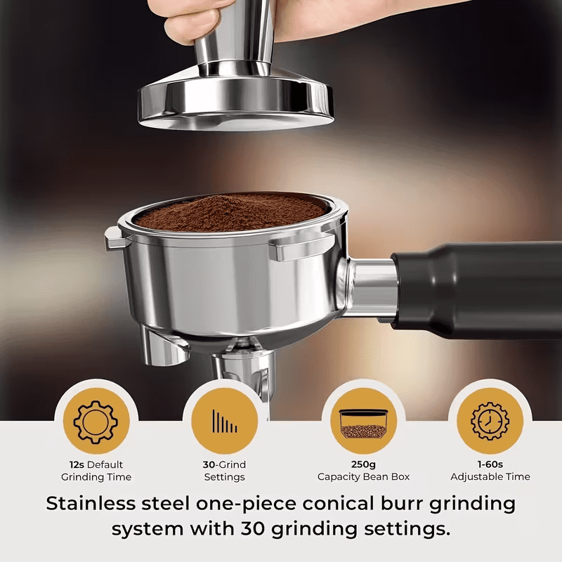 Auseo Espresso Machine with Grinder, Dual Boiler 20 Bar Espresso Machines with Milk Frother Steam Wand, Espresso/Cappuccino/Latte/Mocha, Commercial Espresso Coffee Machines, Stainless Steel