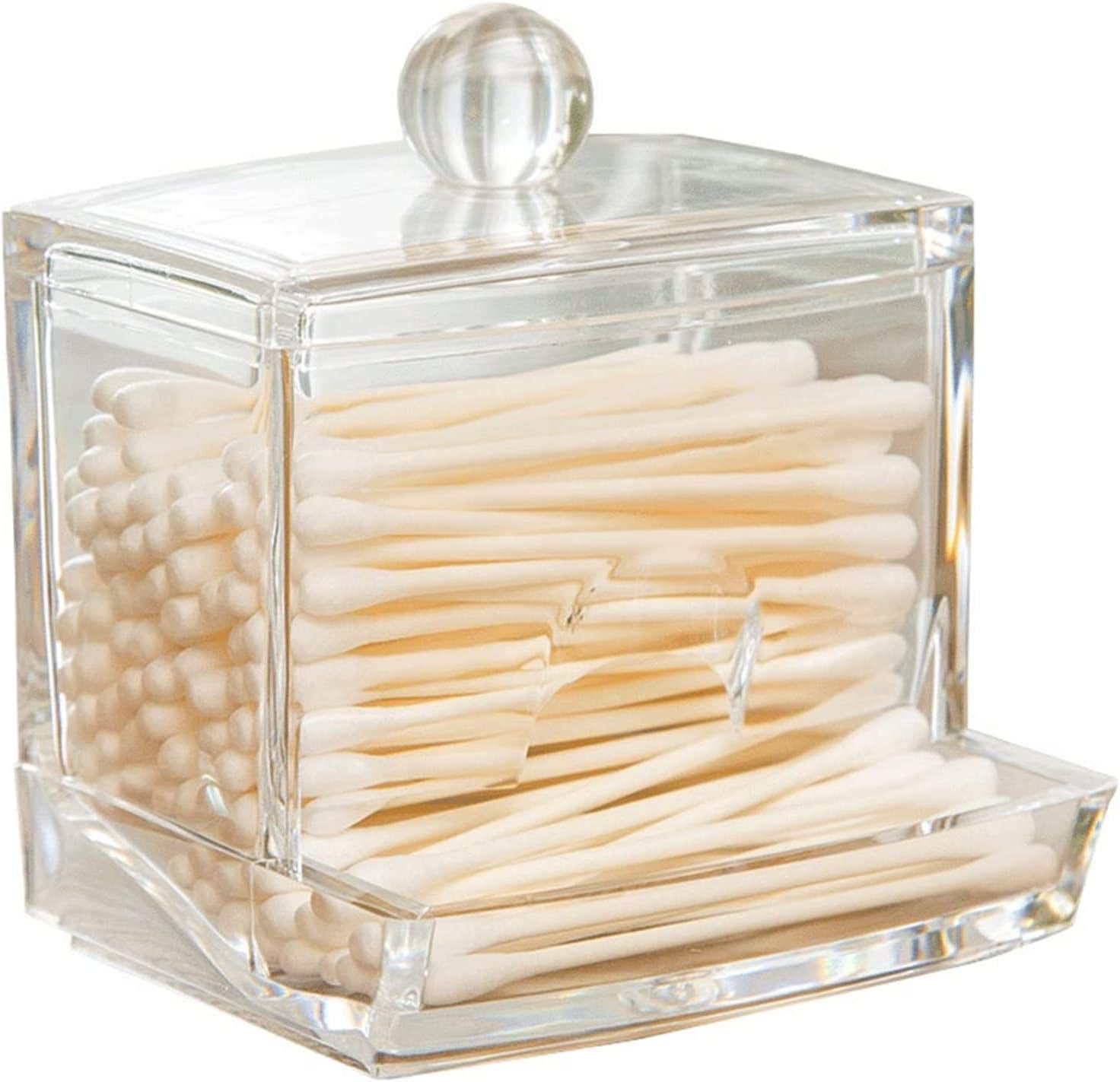 Cotton Swab Holder, Modern Clear Qtip Holder with Lid Cotton Swab