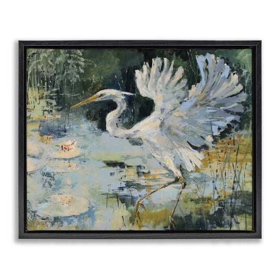 Stupell Industries Heron with Spread Wings Animals Painting Black Floater Framed Canvas Art Print Wall Art, 21 x 17