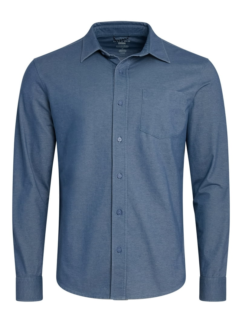 Chaps Men's & Big Men's Tech Oxford Long Sleeve Knit Shirt