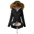 thumbnail image 1 of Abrigo de algodón para mujer, más terciopelo, grueso, cálido, de algodón, con cuello de piel y capucha, para otoño e invierno, resistente al frío, 1 of 5