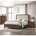 thumbnail image 3 of Newboti Furniture Brown Cherry Finish Fabric Upholstered Headboard Tufted Nailhead Trim Queen Size Panel Bed Beautiful Wooden Bedroom Furniture NO.80227, 3 of 6