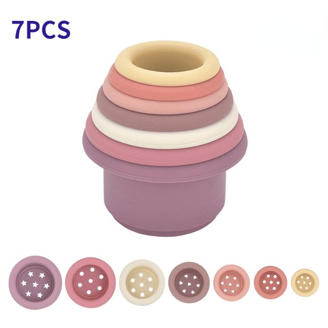 Baby Silicone Hourglass Stacking Cup, Montessori Educational Toy, Intelligence Gift Toys Stacking Ring Tower Toy For Infant Bath Play