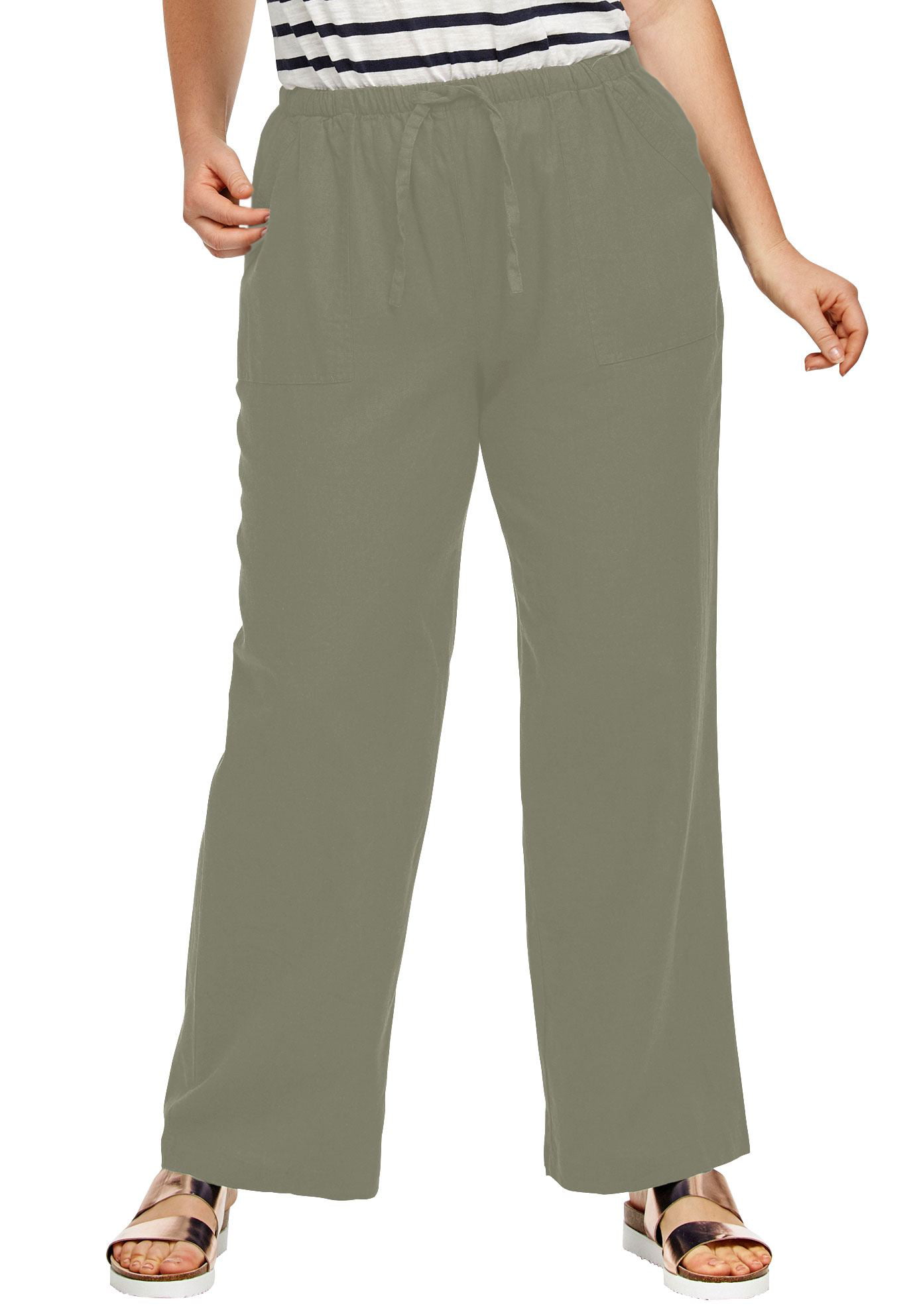 Plus Size Linen Blend Drawstring Pants - Walmart.com