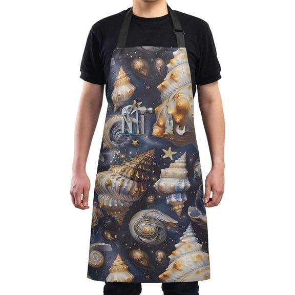 Shells and Starry Kitchen Apron with 2 Pockets Adjustable waterproof Cooking Aprons for Women Men Chef