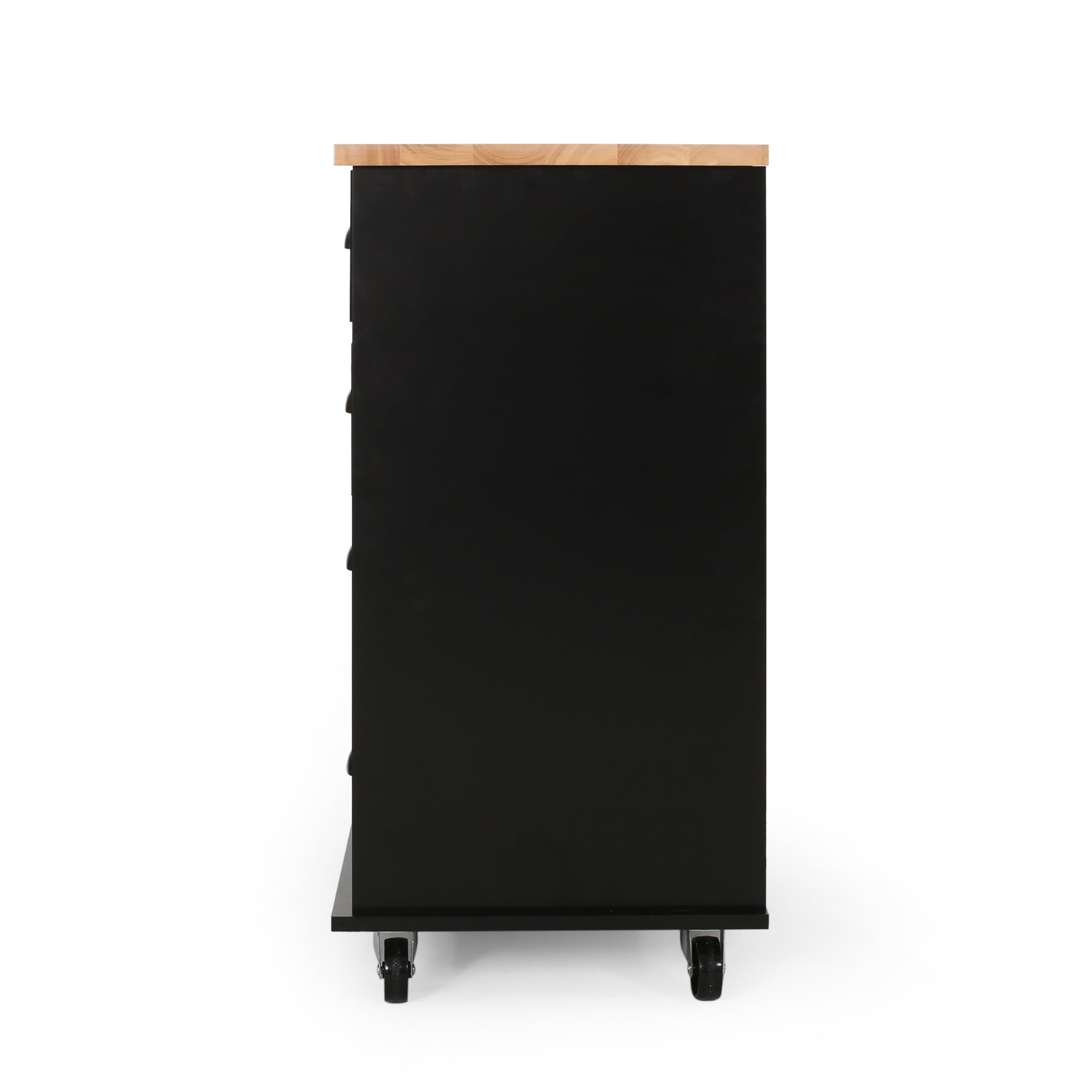 Noble House Ratzy Rubberwood Kitchen Storage Cart, Black, Natural