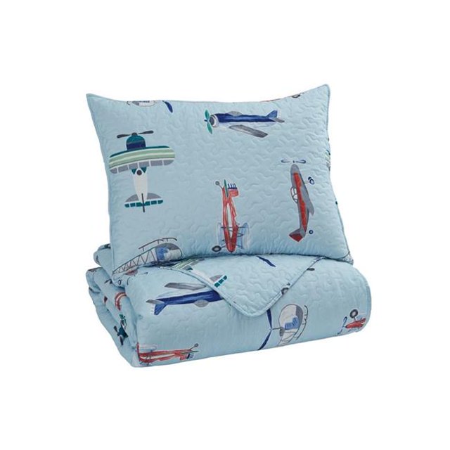 Benjara BM227606 Ensemble de Courtepointe 2 Pcs en Tissu Imprimé Avion, Multicolore