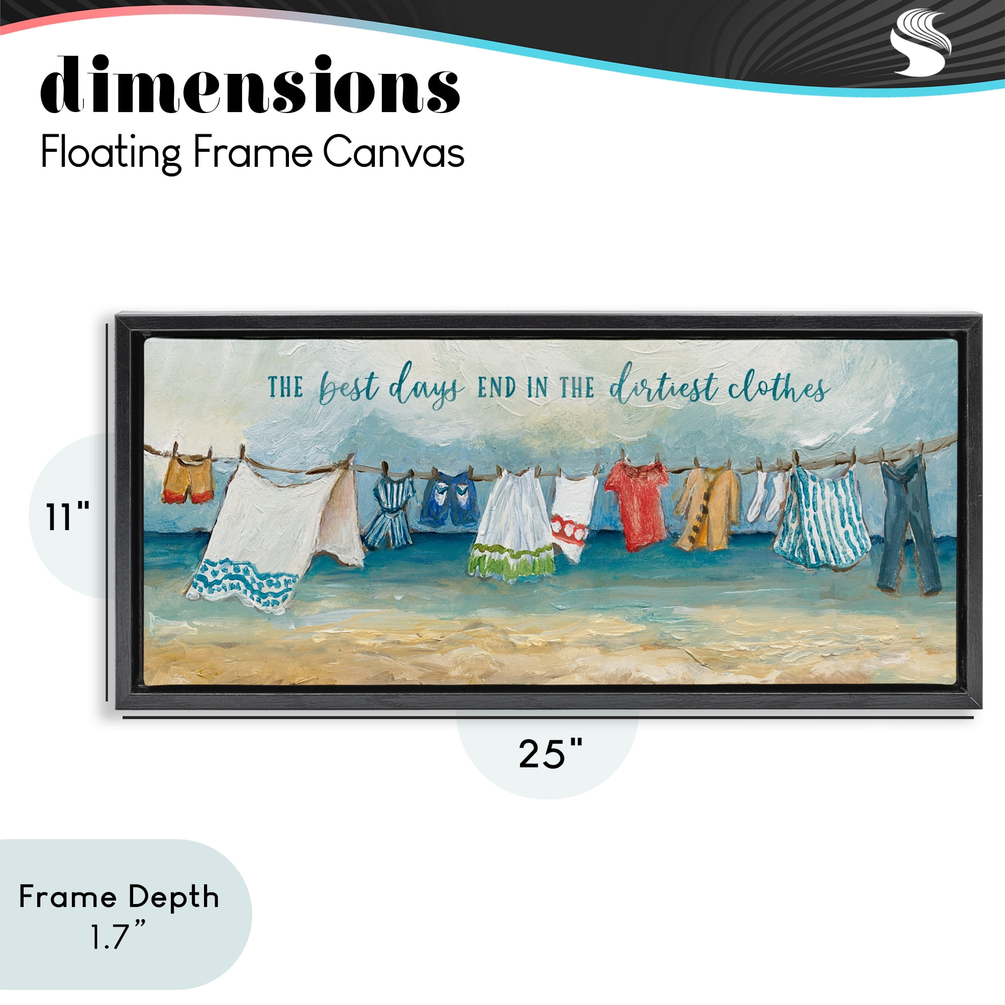 Stupell Industries Clothesline By The Sea Black Framed Floater Canvas Wall Art, design by Charlene Olson