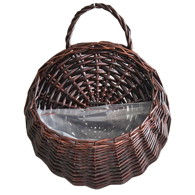 ZTTD Handmade Woven Hanging Basket, Wall Hanging Flower Pot, Rattan Hanging Planter Container, Natural Wicker Handed Storage Basket for Home Garden Wedding Wall as Decorations