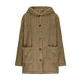 thumbnail image 3 of Fuzzy Fleece Sherpa Jacket for Women Button Down Casual Textured Oversized Coat Long Sleeve Hooded Warm Winter Outerwear with Pocket, 3 of 5