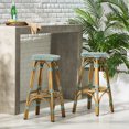 thumbnail image 1 of Wilbur Aluminum and Wicker Outdoor 29.5 Inch Barstools, Set of 2, Light Teal, White, and Bamboo Finish, 1 of 7