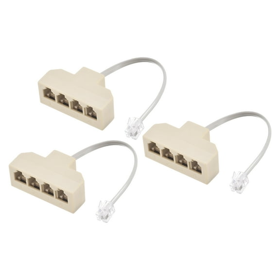 Uxcell Phone Jack Splitter 6P4C 4 Way Socket Adapter Telephone Line Splitter with Telephone Extension Cord 3 Pack