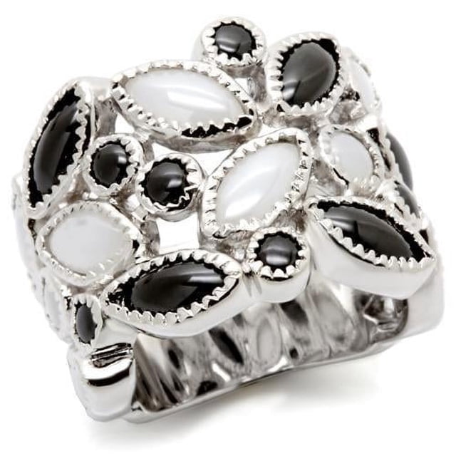 Rhodium Brass Ring with Milky CZ in Multi Color for Women Multi Color Stone Color Style 0W272 Size 5