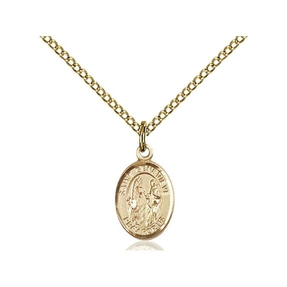 Gold Filled St. Genevieve Pendant 1/2 x 1/4 inches with Gold Filled Lite Curb Chain
