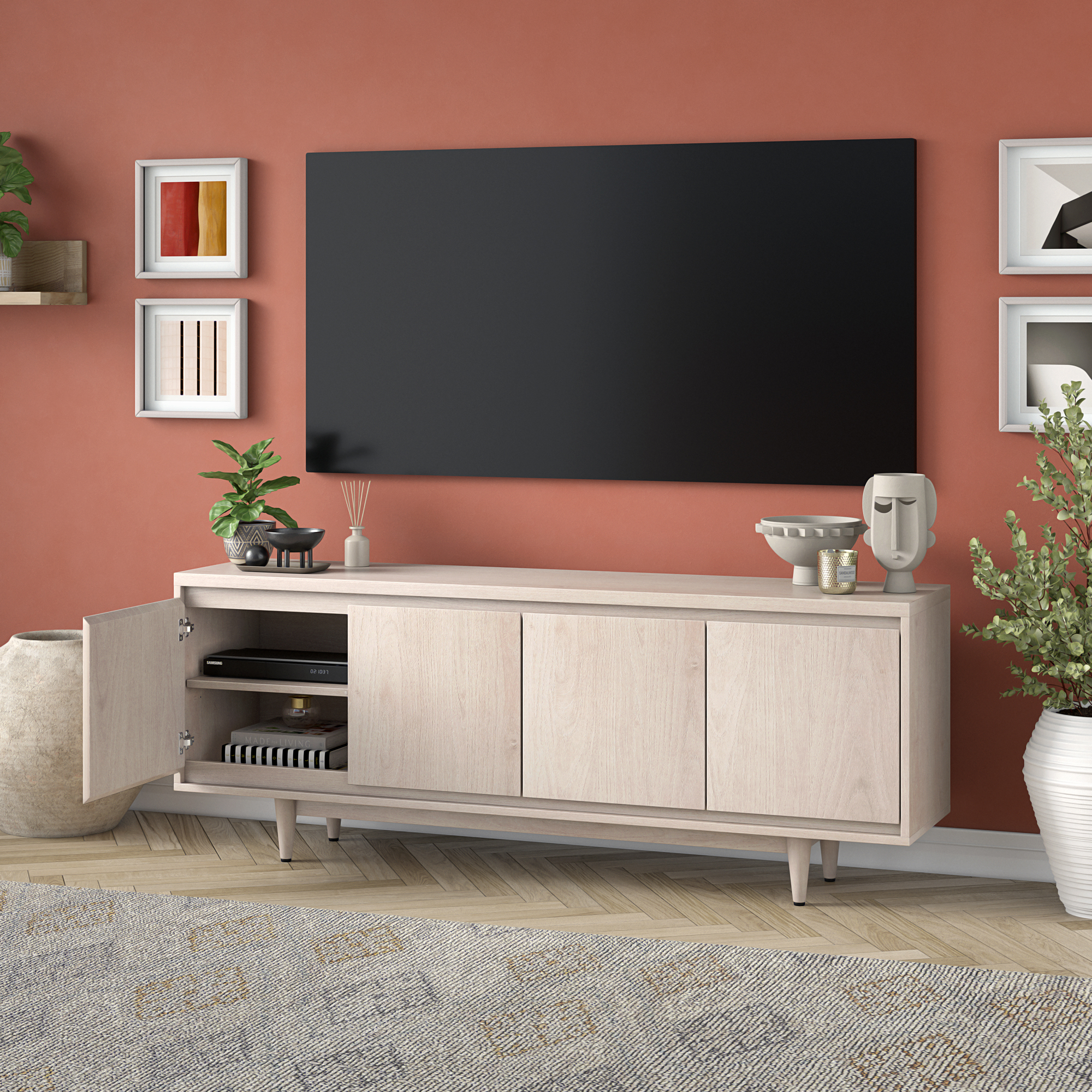 Aelin Rectangular TV Stand for TV's up to 75" in Alder White