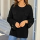 thumbnail image 5 of Suéter de cuello redondo para mujer, suéter de punto de patchwork a rayas con manga larga, suéter de cuello redondo, tops acrílicos para mujer, 5 of 9