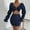 Dark Blue, variant on Ichuanyi Womens Shirts , 2PC Fashion Woman V-Neck Solid Hollw Out Bandag Long Sleeve Blouse Mini Dress Sets