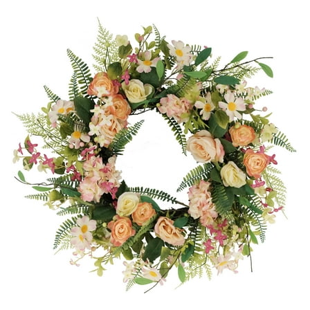 CC Christmas Decor Rose and Hydrangea Artificial Spring Floral Wreath - 24" - Multicolor