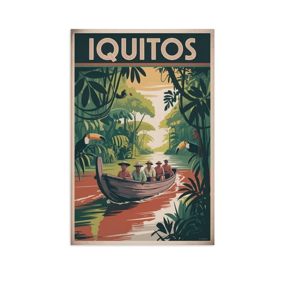 Amazon River Iquitos Peru Vintage Travel Poster with Lush Greenery And Animals Print Poster