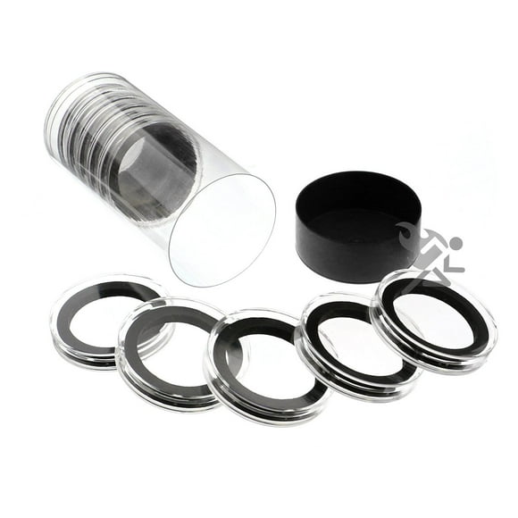 Black Capsule Tube & 10 Air-Tite High Relief 38mm Black Ring Coin Holders for 2oz Queen's Beast