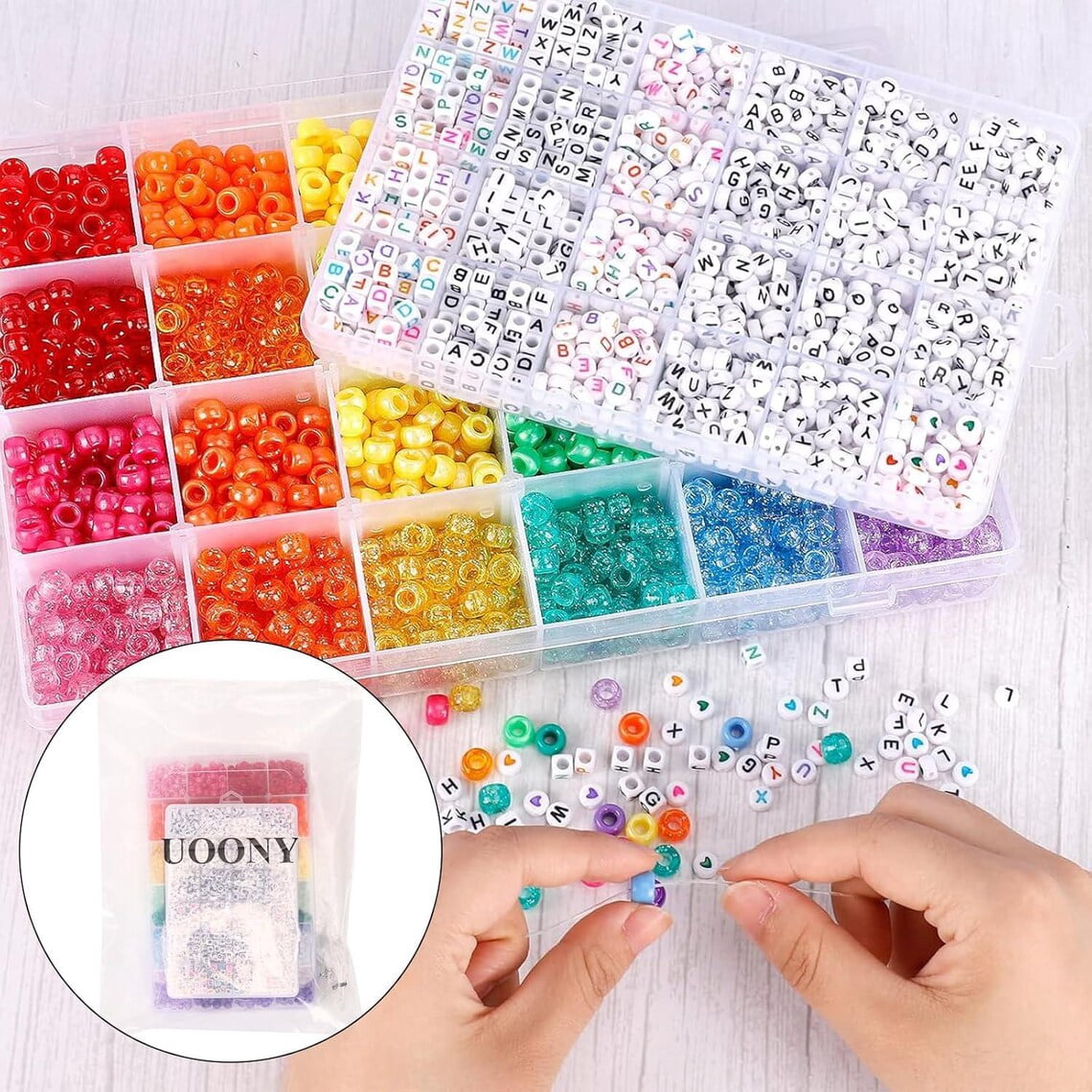 4000 Pcs Pony Beads Kit Rainbow Kandi Letter Plastic Craft Bulk Bracelets Jewelry Making String