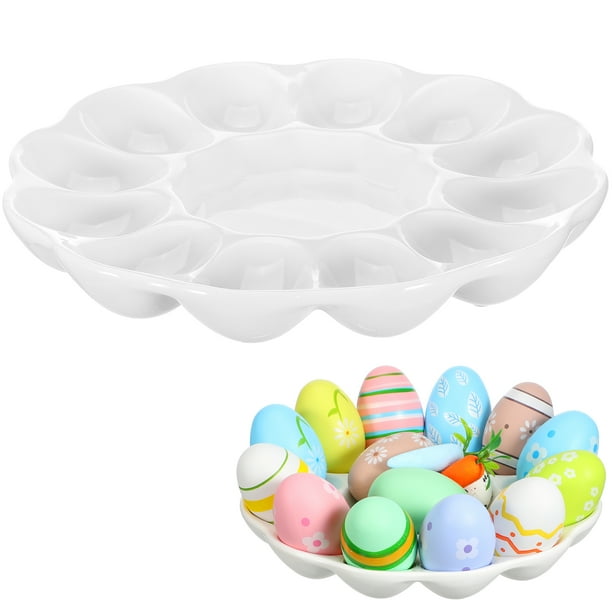 Plato para huevos, aperitivo, plato para servir huevos, plato de cerámica para huevos para restaurante en casa