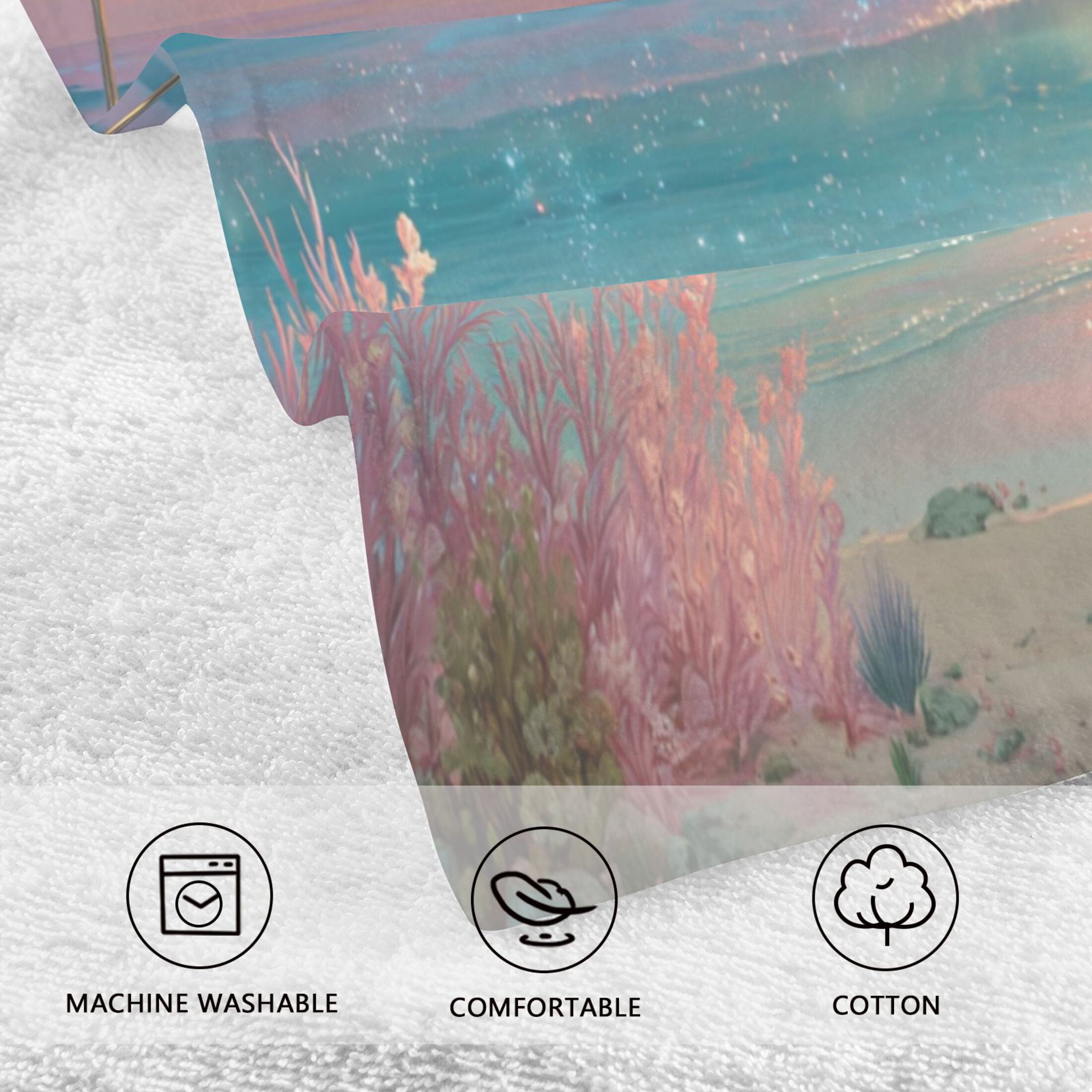2 Pieces of Cotton Towel Face Towel Set Hand Towel Bath Towel Cotton Bath Towel Sets Tropical Beach Sunset