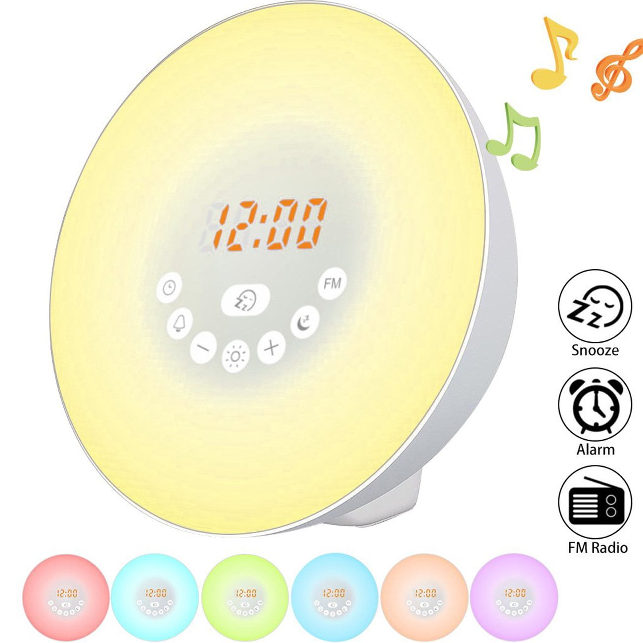myfree Nature Light Sunrise Simulation Alarm Clock Touch Control Night Light for Bedrooms Snooze Function Wake-Up Light with USB Charger FM Radio for Heavy Sleepers Wake Up Light 