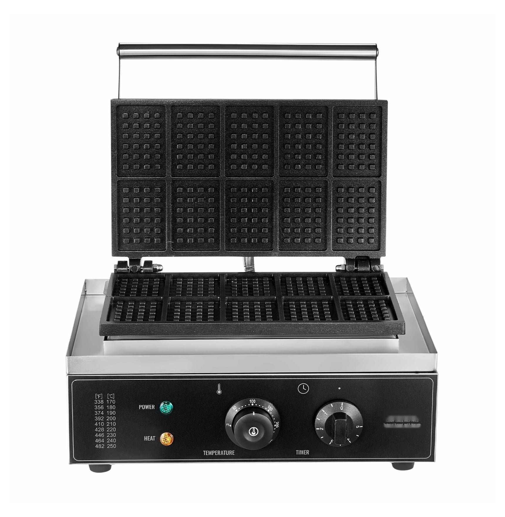 Commercial Waffle Maker, 10 Rectangular Waffles 1550W - Stainless Steel Baker Machine with Temperature Control & Timer for Restaurant, Home, Snack Stall
