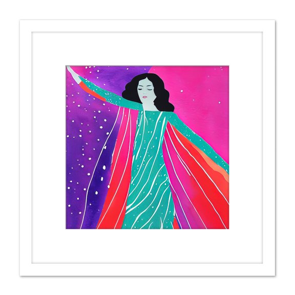 Dancing Under The Stars Bright Modern Woman Square Wooden Framed Wall Art Print Picture 8X8 Inch
