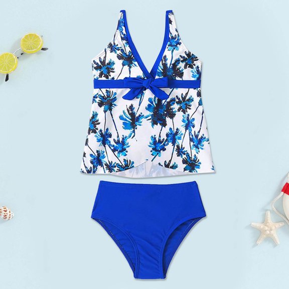 Toddler Swimsuit Girl Ruffle Skirt Adjustable Strap 2 Piece Sun Swimwear Kids Baby Girl Bathing Suit Blue 18-24 Months