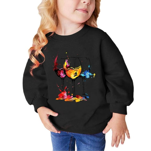 Girl Sweatshirts for 7 Years Old Girl Cute Print Long Sleeve Cotton Sweatshirts Cozy 2-9y Little Girl Loose Tops, Black, 2 Years