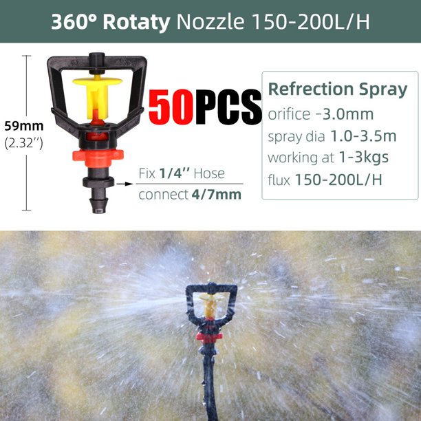 5-100PCS Rotating Nozzle Spray Watering Sprinkler Emitters Garden Dripper Irrigation for 1/4'' Hose Barb Connectors Greenhouse He Qiyong unisex