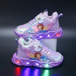 Disney niños dibujos animados Sophia princesa niña suave grueso calentador zapatos casuales zapatillas de deporte zapatos de algodón zapatos con luz LED 29-insole-17,9 cm Gao Jinjia LED