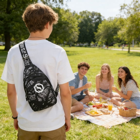 Chest Bag Crossbody Sling for Men and Women, Lightweight Multi Pocket Travel Chest Pack with Adjustable Strap and Reflective Strip for Hiking, Cycling, and Everyday Carry