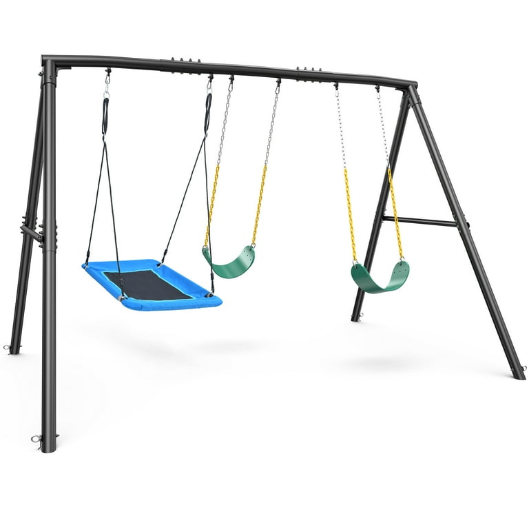 KloKick, 600lbs Capacity Metal Swing Set, A-Frame Design, 3 Swings