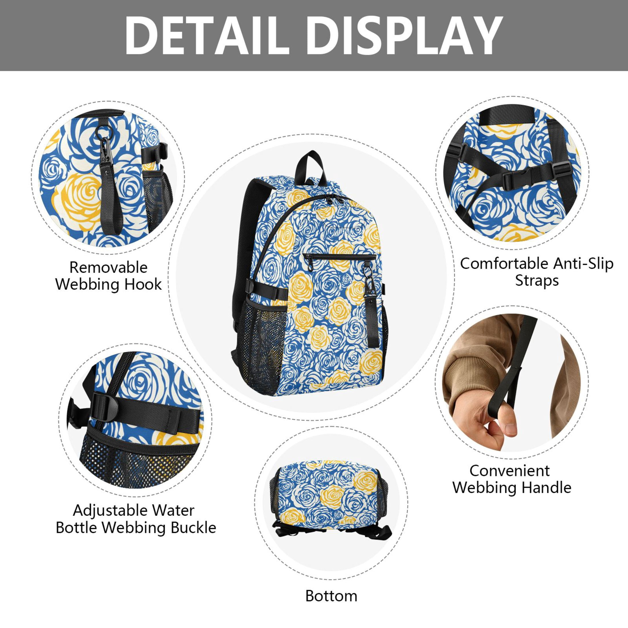 JIALIOU 14" Laptop Backpack Waterproof Airline Approved Stylish Casual Daypack for Travel Business College Work, Blue Yellow Rose
